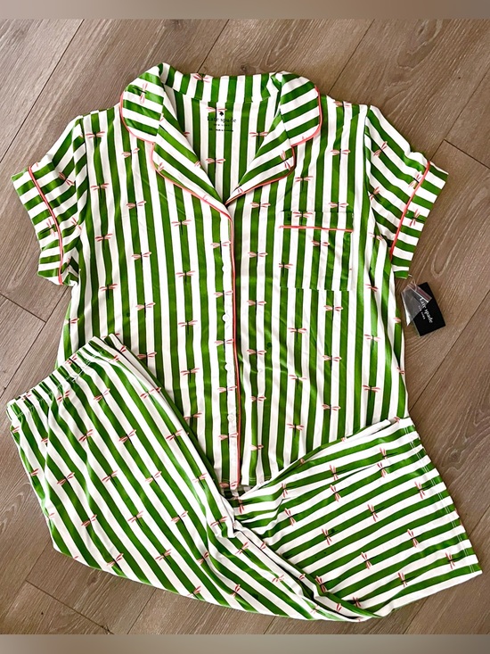kate spade Other - NWT kate spade Green and White Striped Dragonfly Short-Sleeve Pajama Set Size XL